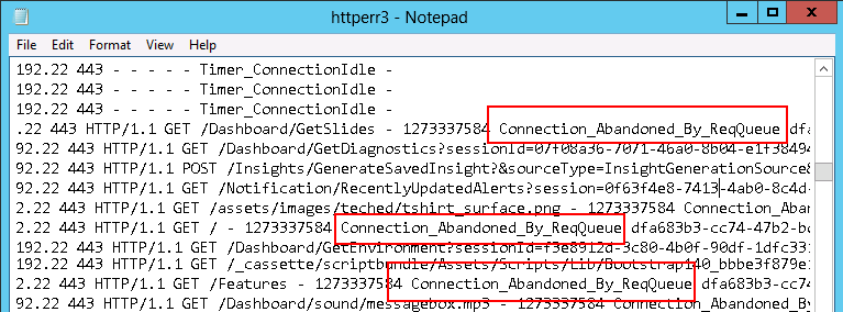 Application pool Connection_Abandoned_By_ReqQueue