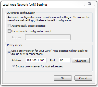 IE: Configure proxy settings